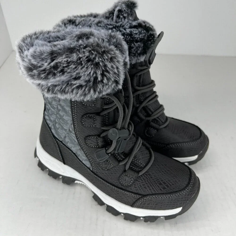 Hobibear Womens AW7772 Gray Anti-Slip Waterproof Fur Lined Size 35 Snow Boots
